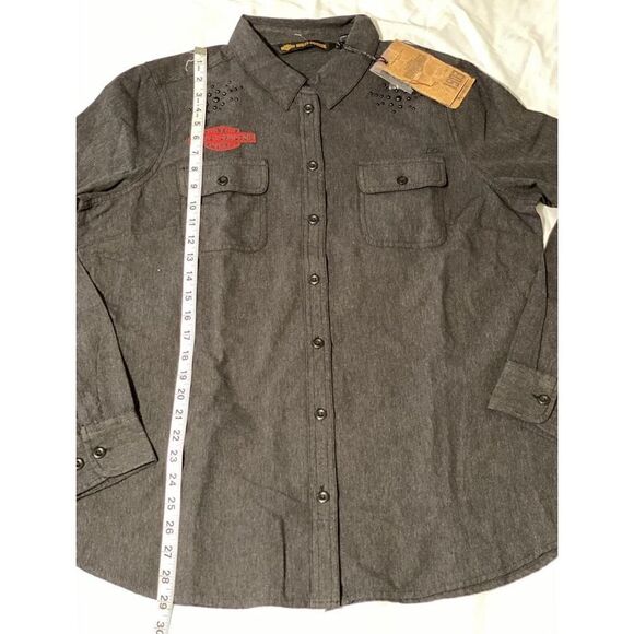 Harley-Davidson Womens Stud Chain Long Sleeve Logo Work Shirt XL 96166-20VW (A4) - Picture 4 of 11